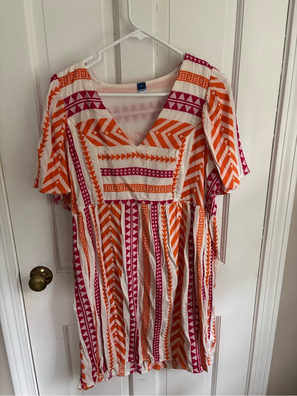 Old Navy Orange & Pink Geometric V-Neck Casual Dress